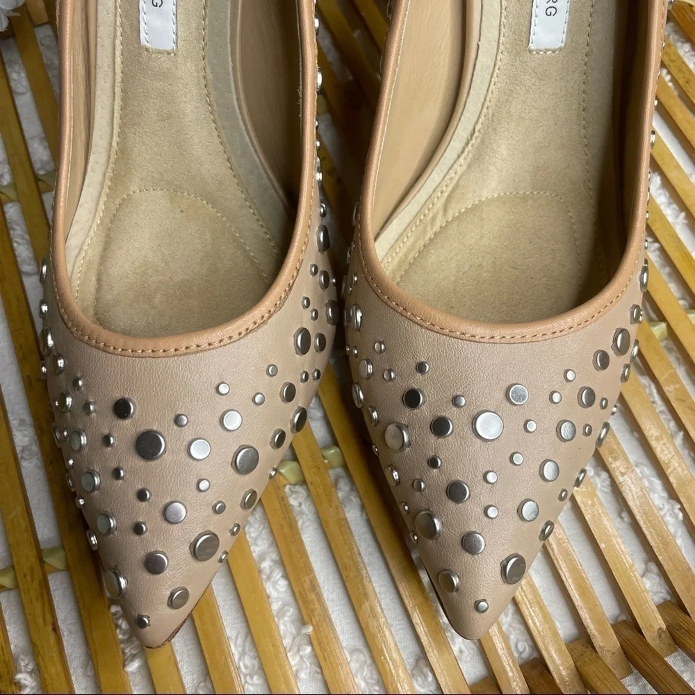 Diana Von Furstenberg Nude Silver Studded Heels sz 7.5